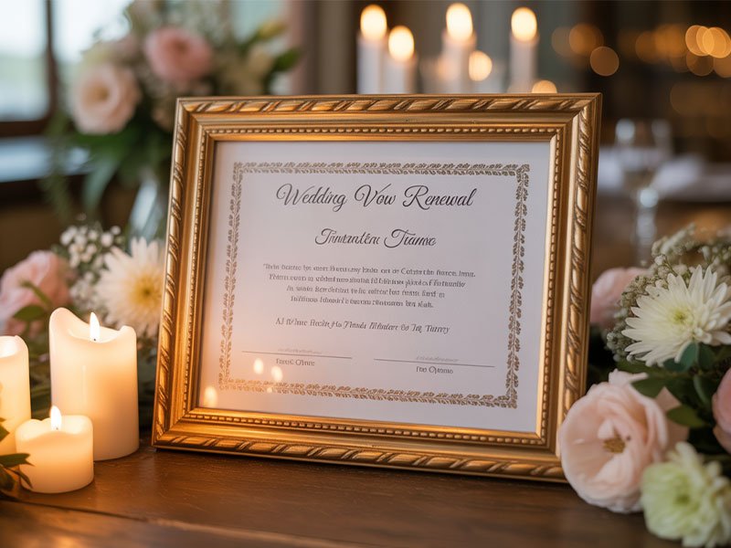 A-beautifully-framed-wedding-vow-renewal-certificate