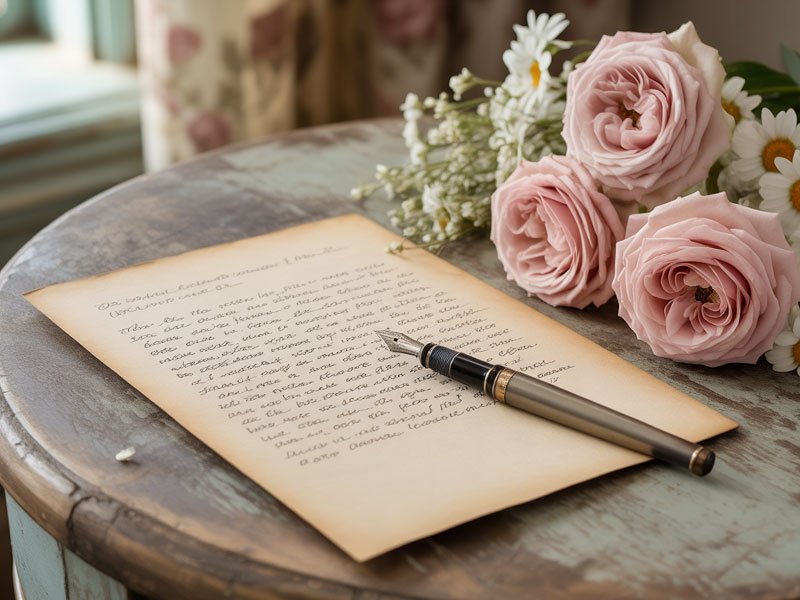 A-heartfelt-handwritten-letter-with-fresh-flowers
