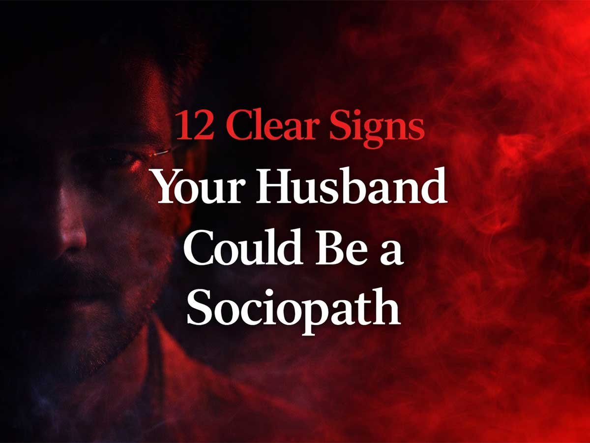 Text reading “12 Clear Signs Your Husband Could Be a Sociopath” on a dark background with a shadowy man and red smoke.