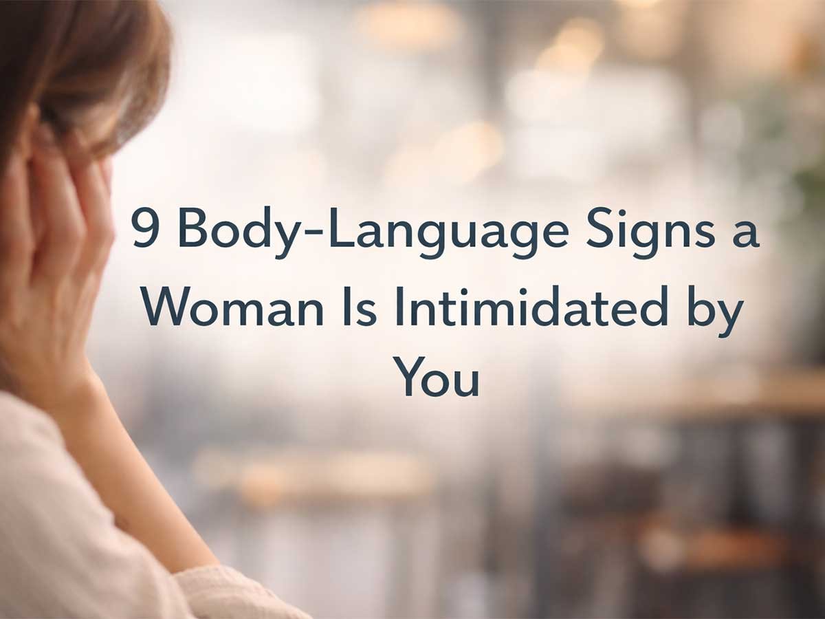 Woman shown with nervous body language, suggesting she feels intimidated or uncomfortable in a social setting.