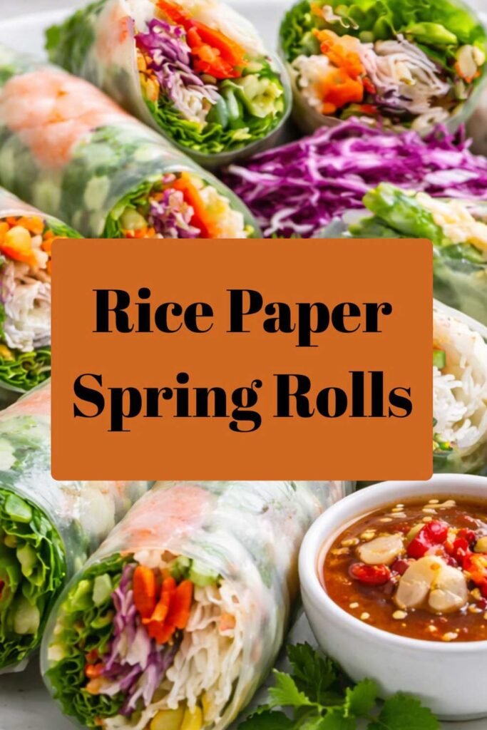 Fresh rice paper spring rolls filled with vegetables and noodles served with dipping sauce on a plate.
