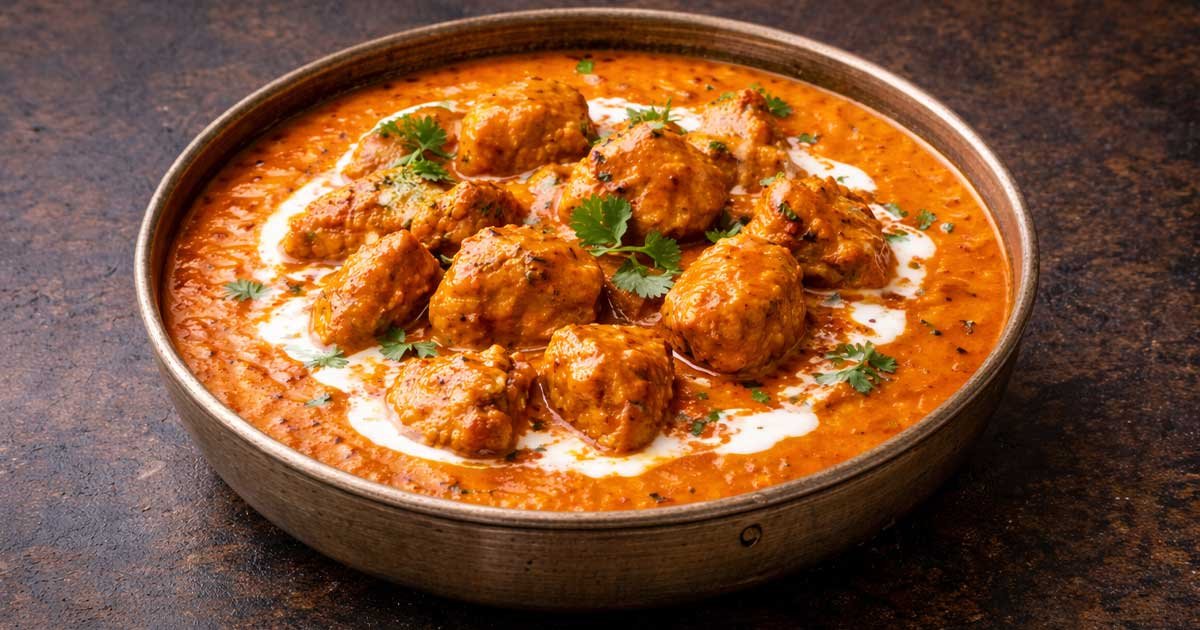 Restaurant-style Butter Chicken served in a rustic bowl with creamy tomato gravy, butter, and fresh cilantro garnish.