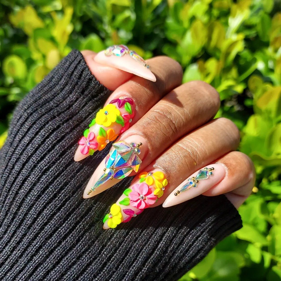 3D Flower Summer Acrylic Nails