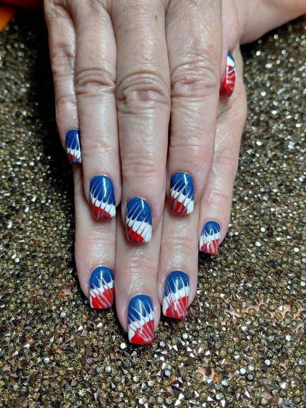 Fourth of July Nails with Firework Holiday Sparkle